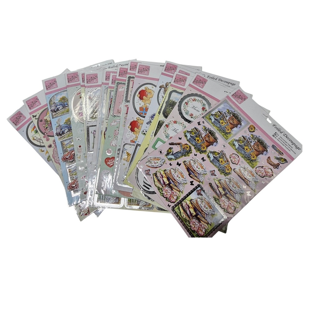 Anita's Foiled Decoupage Sheets Lot of 17 Craft Supplies Docrafts Floral Baby
